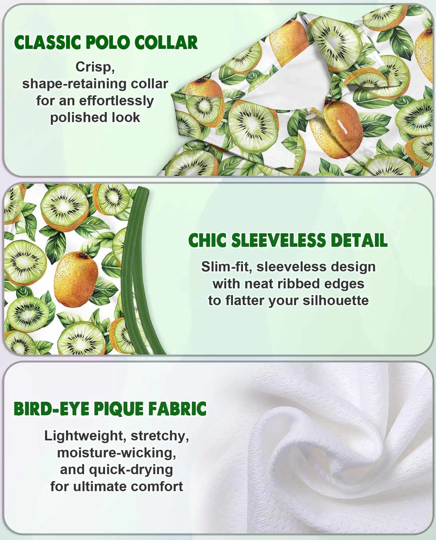 Kiwi Sleeveless Polo Shirt for Women – Fresh Fruit Summer Style | Netecom