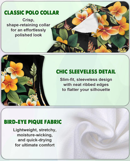 Wine Plumeria Floral Sleeveless Polo Shirt for Women – Tropical Elegant Style | Netecom