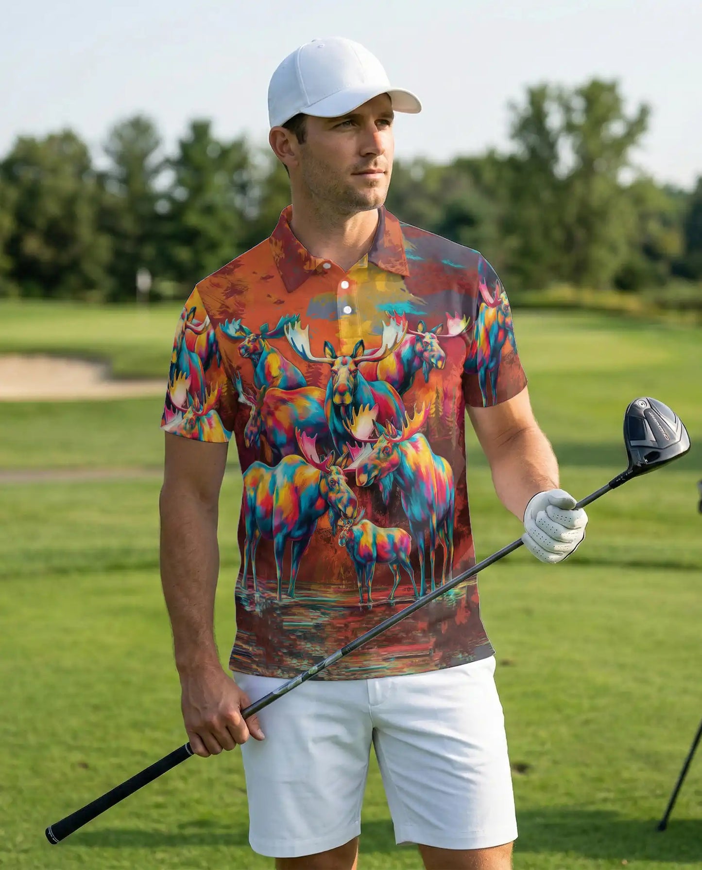 Colorful Moose Polo Shirt – Artistic Wildlife Style | Netecom