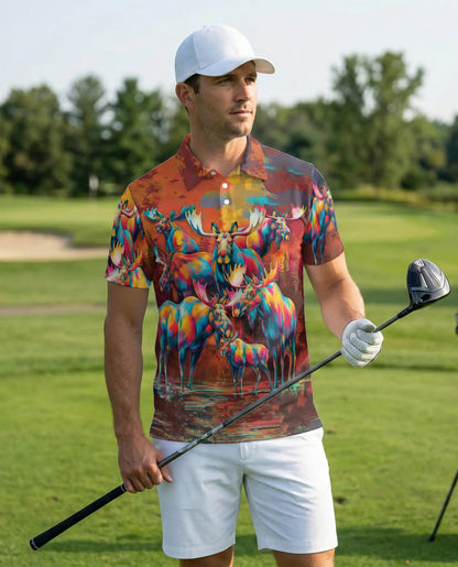 Colorful Moose Polo Shirt – Artistic Wildlife Style | Netecom