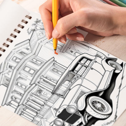 Retro Cars Spiral Bound Coloring Book, Dive into the Retro Cars Coloring Book with 30 Nostalgic Illustrations of Classic Automobiles