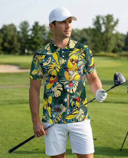 Tropical Banana Party-Polo Shirt Fun Cartoon Fruit Print | Netecom