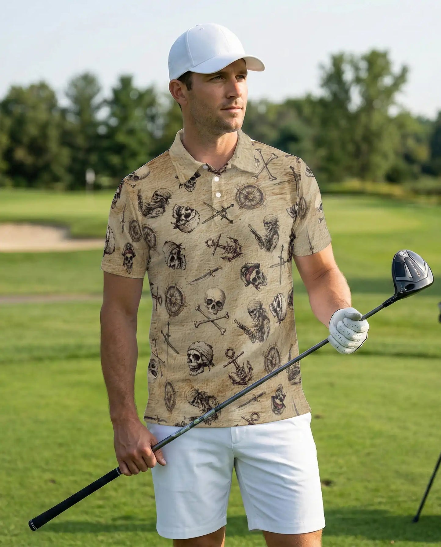 Vintage Pirate Skull 3D Polo Shirt for Men – Nautical Buccaneer Style | Netecom