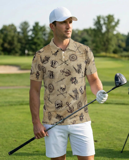 Vintage Pirate Skull 3D Polo Shirt for Men – Nautical Buccaneer Style | Netecom