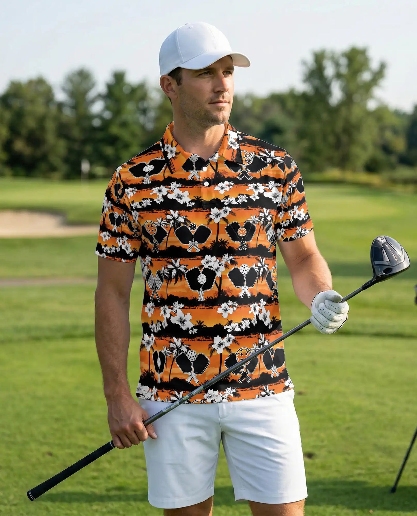 Pickleball Tropical 3D Polo Shirt for Men – Sunset Island Sports Style | Netecom