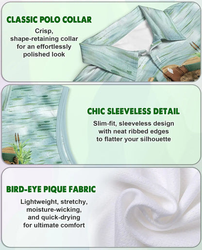 Cute Otter Reading Book Sleeveless Polo Shirt for Women – Animal Lover Style | Netecom