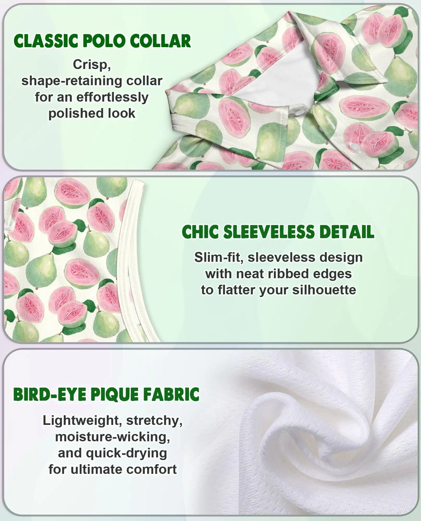 Guava Pattern Sleeveless Polo Shirt for Women | Netecom