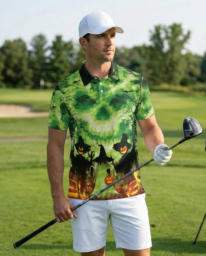 Halloween Skull Glow Polo Shirt – Spooky Pumpkin Night | Netecom