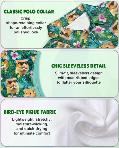 Hamster Tropical Sleeveless Polo Shirt for Women | Netecom