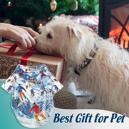 Netecom Matching Vintage Skiing Hawaiian Shirt for Dog and Owner, Aloha Summer Shirt, Retro Ski Print Outfit for Pet and Human, Beach Vacation Casual Wear