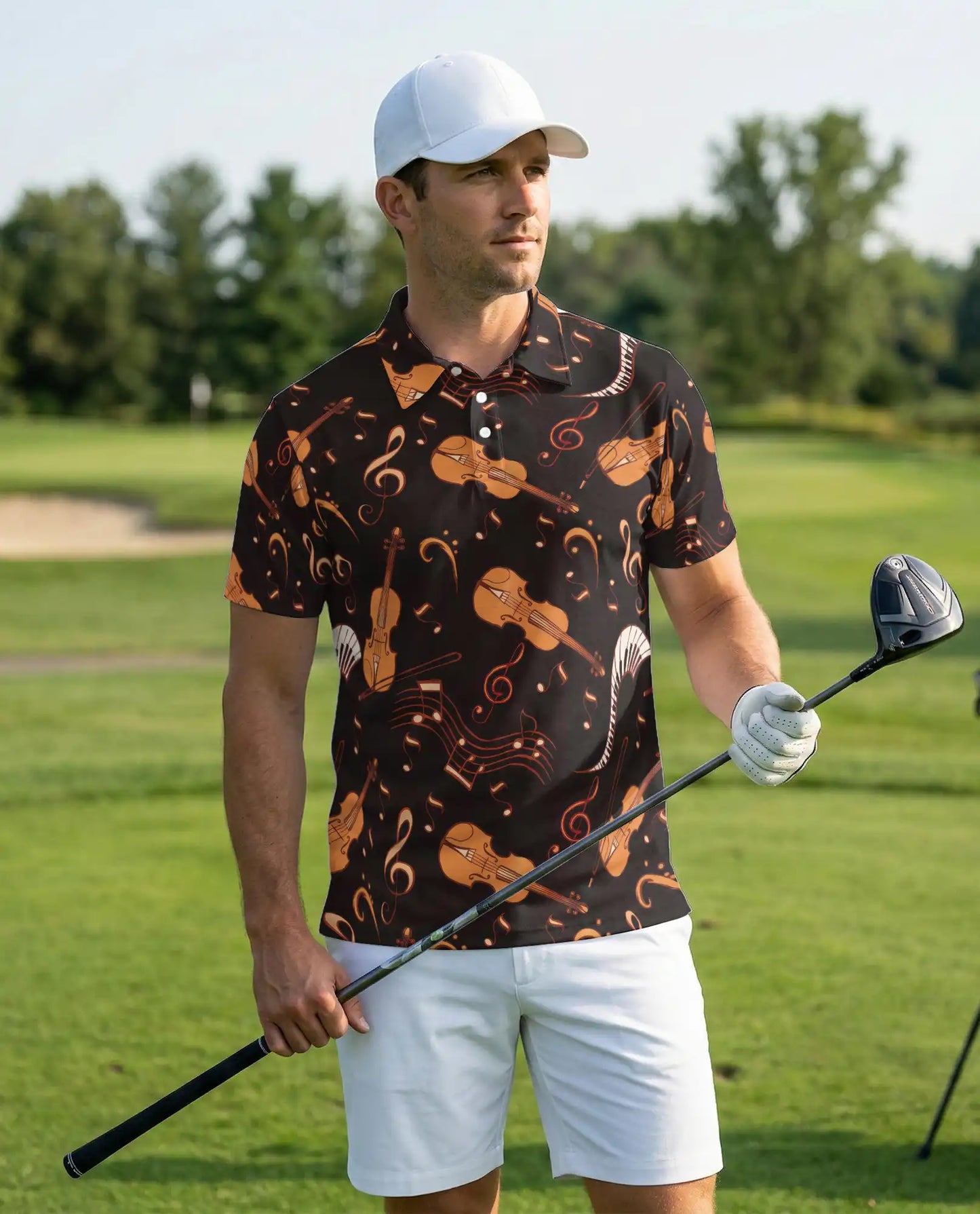 Violin Music Notes 3D Polo Shirt for Men – Classical Orchestra Style | Netecom