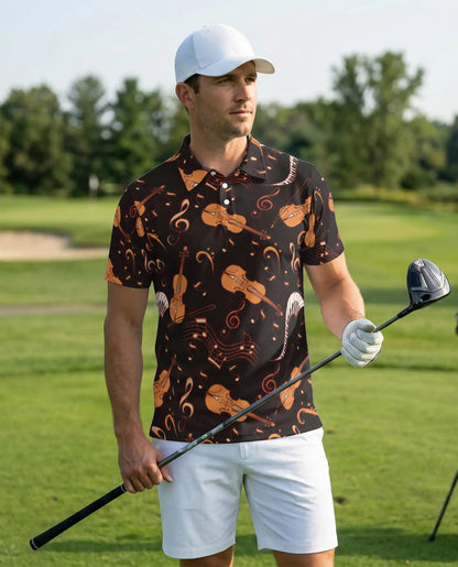 Violin Music Notes 3D Polo Shirt for Men – Classical Orchestra Style | Netecom