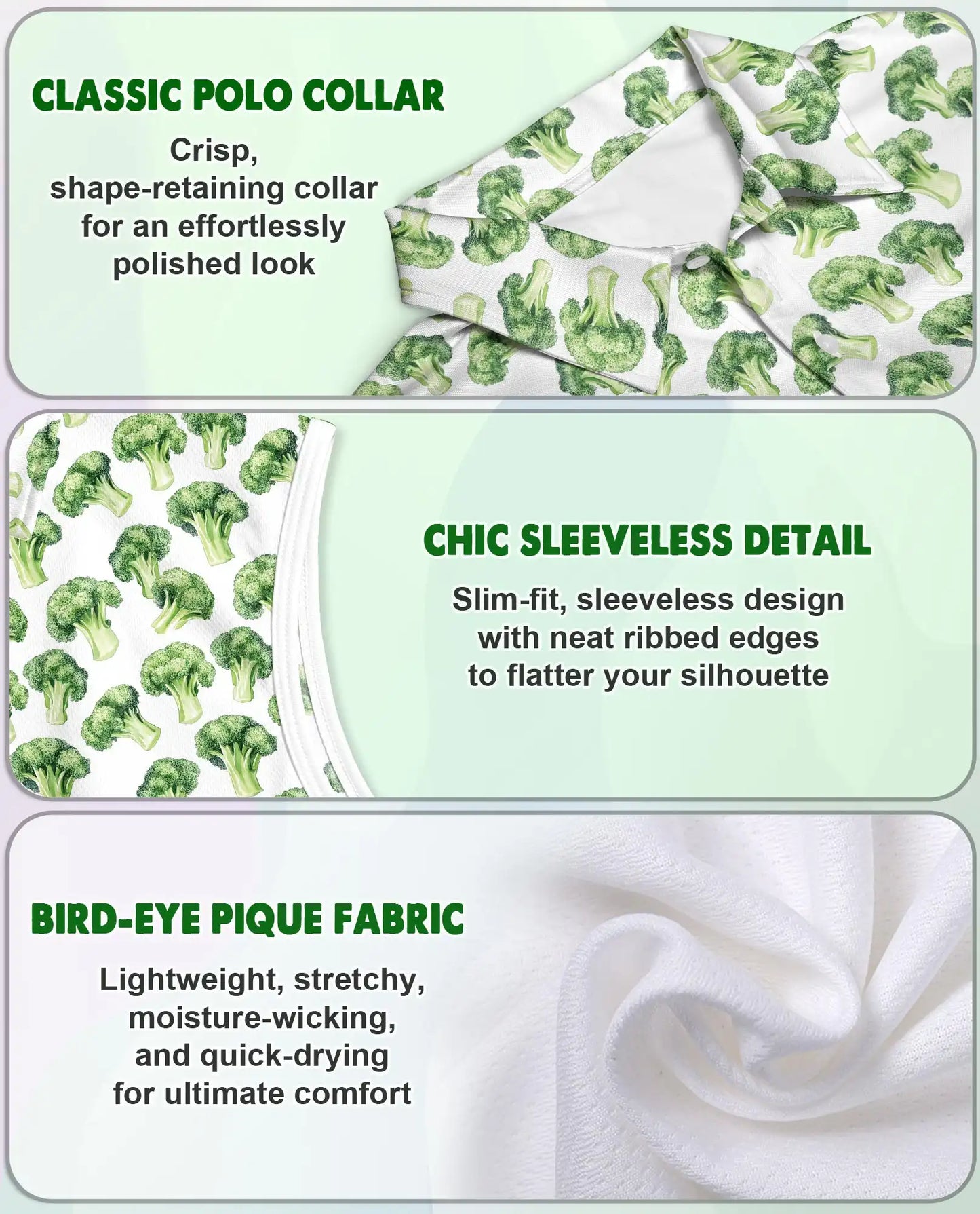 Vegetable Print Sleeveless Polo Shirt for Women – Fresh Food Lover Style | Netecom