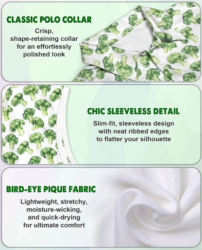 Vegetable Print Sleeveless Polo Shirt for Women – Fresh Food Lover Style | Netecom