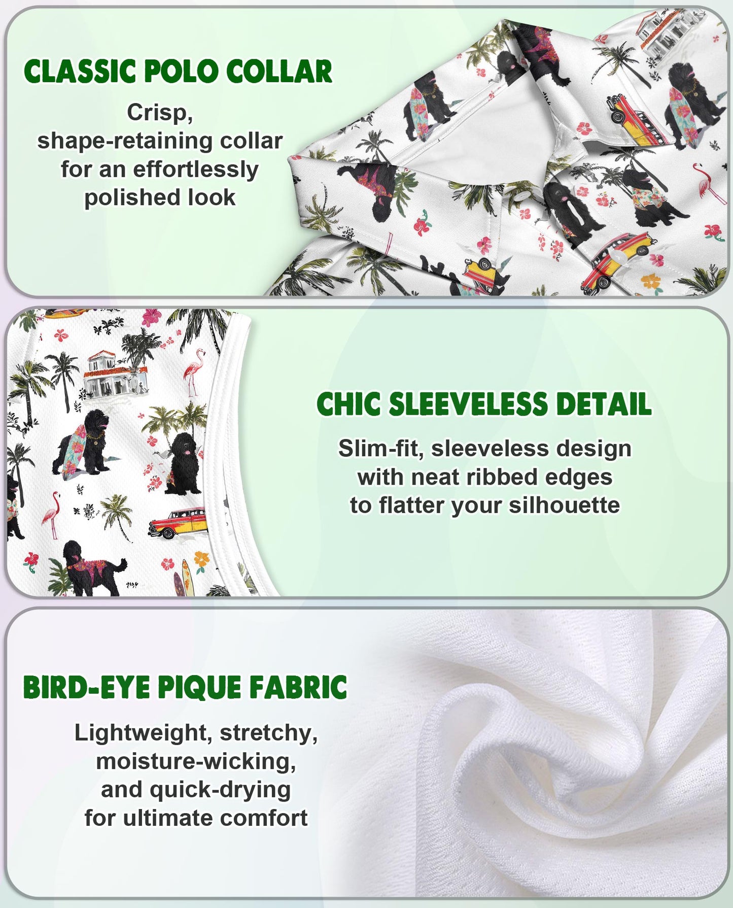 Tropical Portuguese Water Dog Sleeveless Polo Shirt for Women – Dog Lover Style | Netecom