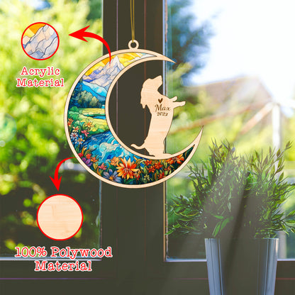 Netecom Basset Hound Dog Memorial Suncatcher, Personalized Dog Christmas Ornament with Name Date, Dog Death Sympathy Gift for Pet Loss Sun Catchers, Dog Grief Gift, Bereavement Gifts for Loss of Pet
