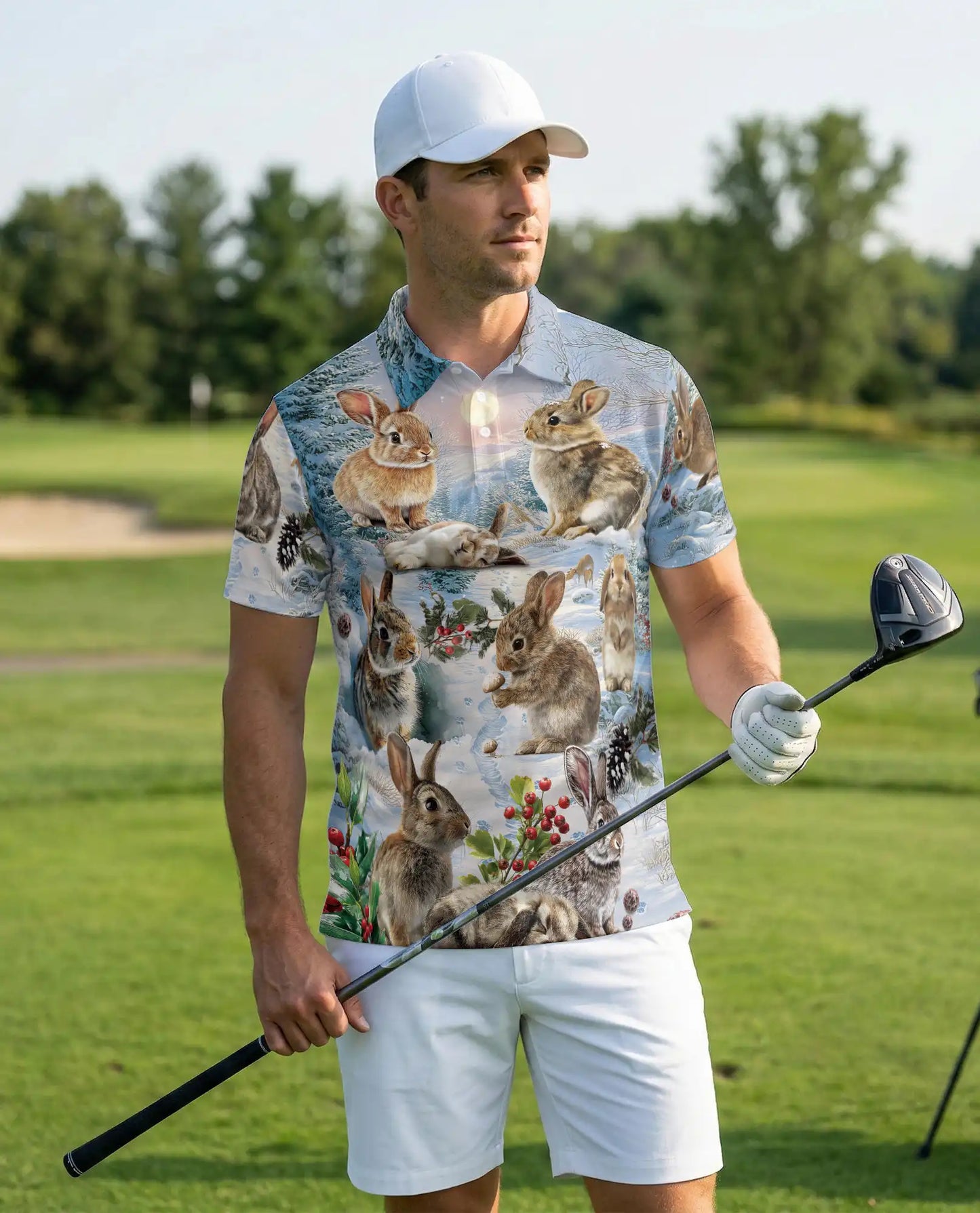 Winter Rabbit Polo Shirt – Snow Bunny Woodland Print | Netecom