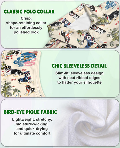 Australian Shepherd Summer Beach Sleeveless Polo Shirt for Women | Netecom