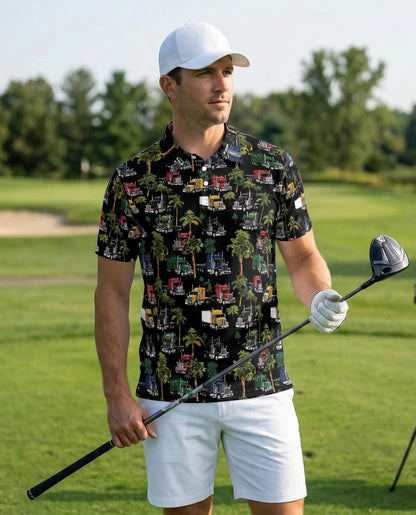 Truck Pattern Hawaiian Polo Shirt | Netecom
