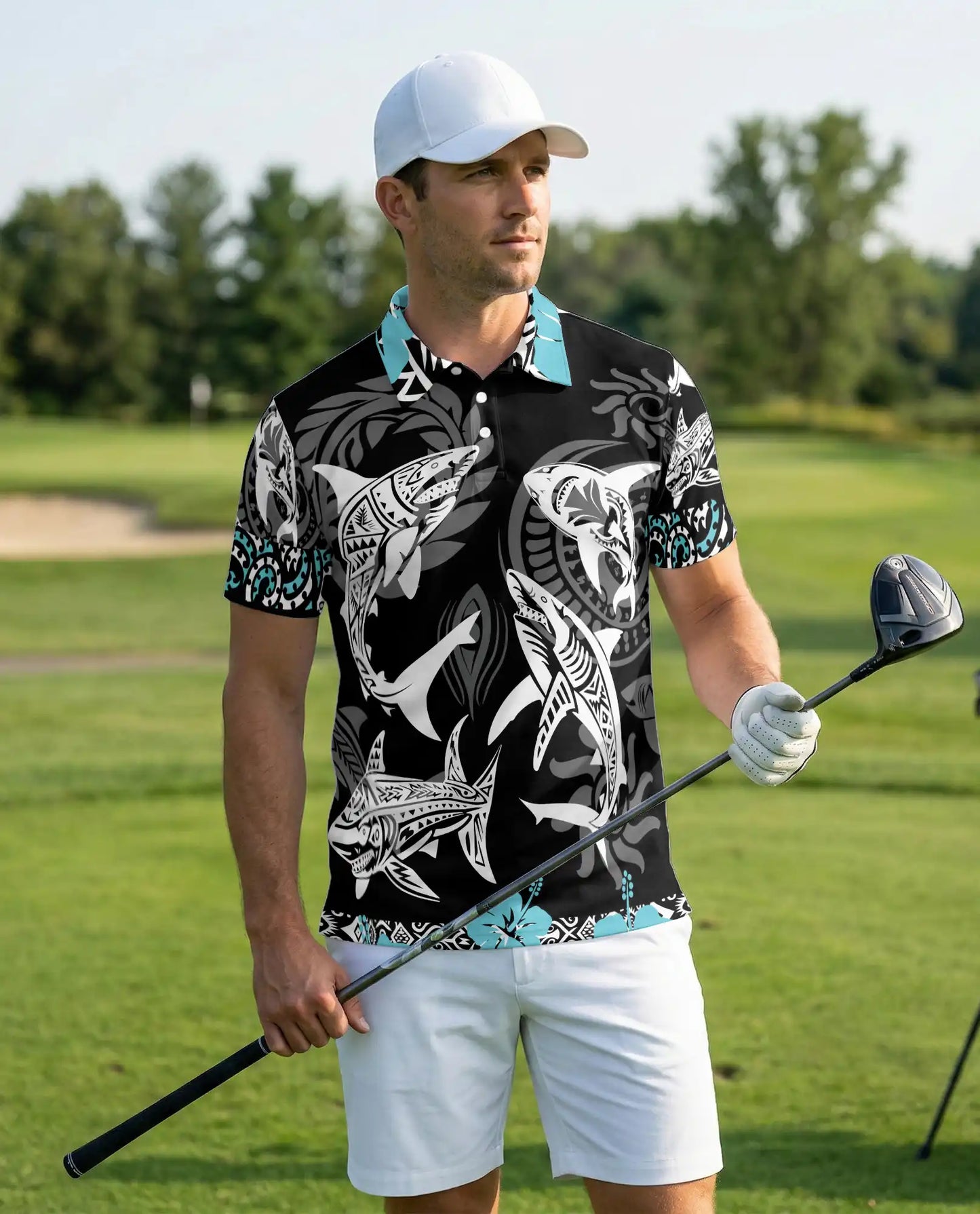 Tribal Shark Polo Shirt – Polynesian Ocean Art Design | Netecom
