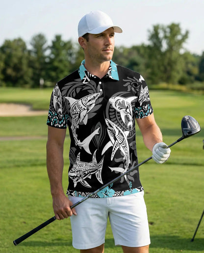 Tribal Shark Polo Shirt – Polynesian Ocean Art Design | Netecom