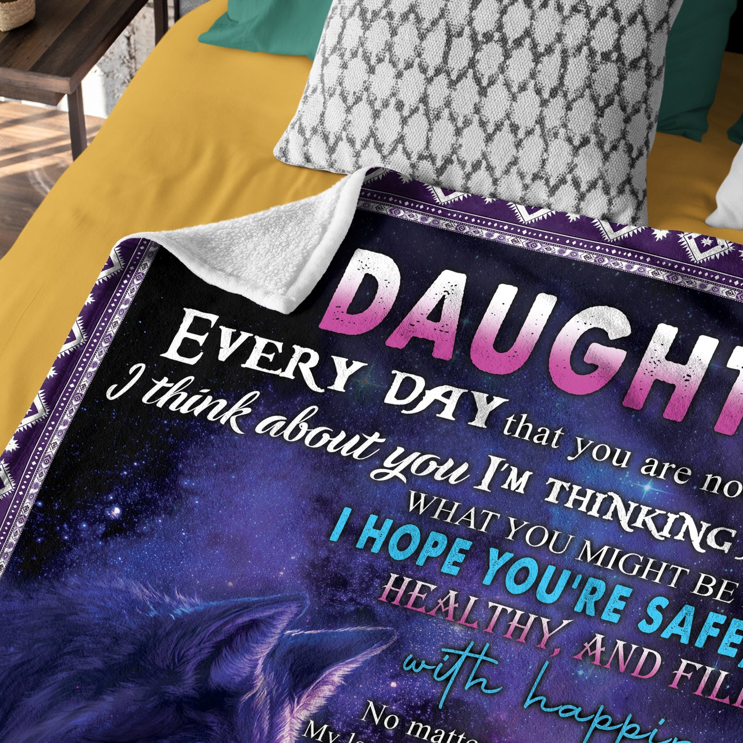 Netecom Personalized To My Daughter Blanket from Dad and Mom, Ultra Soft Warm Purple Wolf Throw Blanket for Couch, Bed or Sofa, Birthday, Christmas, Graduation or Anniversary Present for Daughter