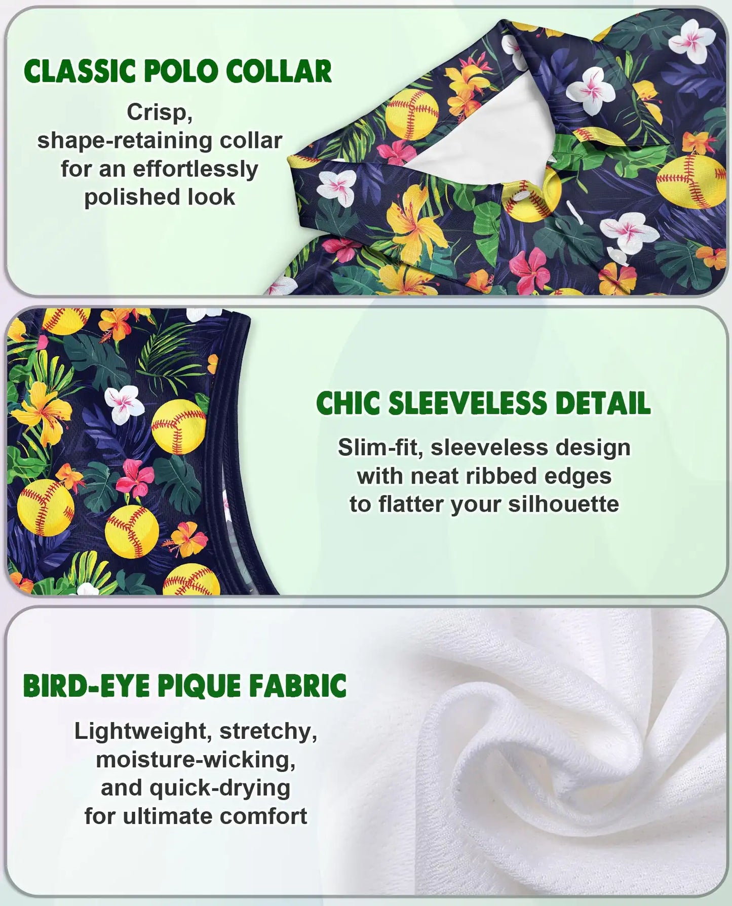 Softball Simple Floral Sleeveless Polo Shirt for Women – Sporty Flower Style | Netecom