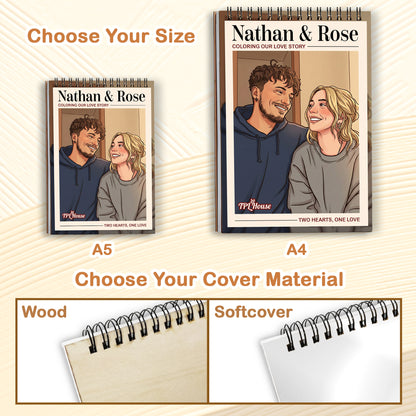 Personalized Couple Memory Coloring Book for Adults – Custom Coloring Pages from Your Photos , 12–48 Pages, Keepsake for Newlyweds, Premium Wooden Cover, Spiral Binding