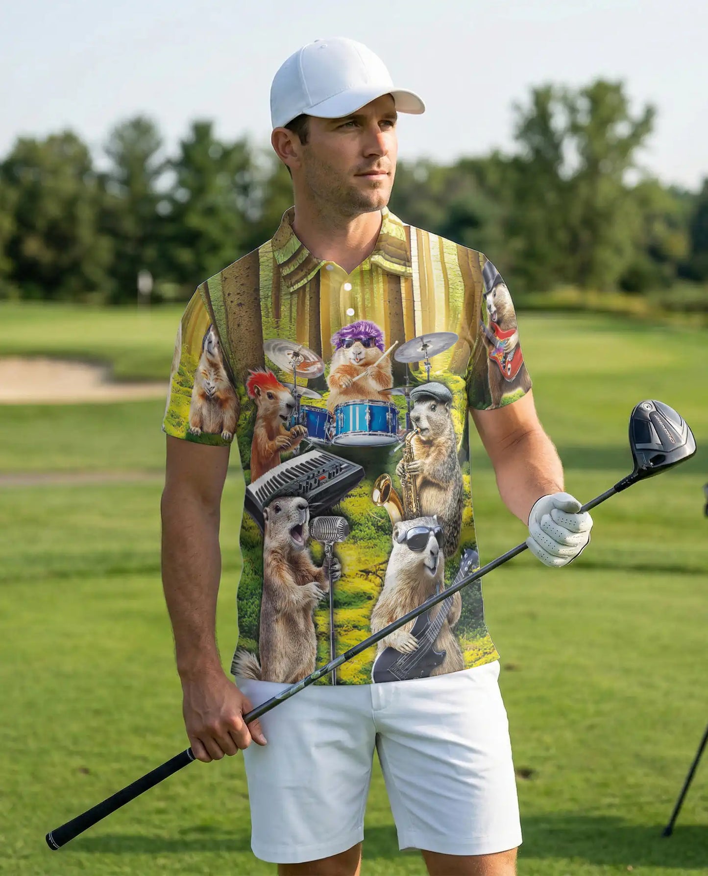 Funny Groundhog Band Polo Shirt Woodland Animal Music Print | Netecom