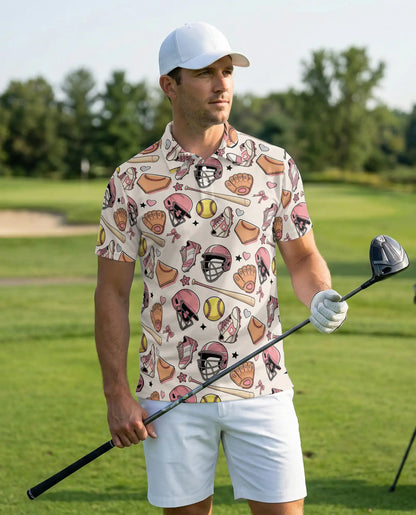 Pink Softball Polo Shirt for Men- Softball Fastpitch Pattern | Netecom
