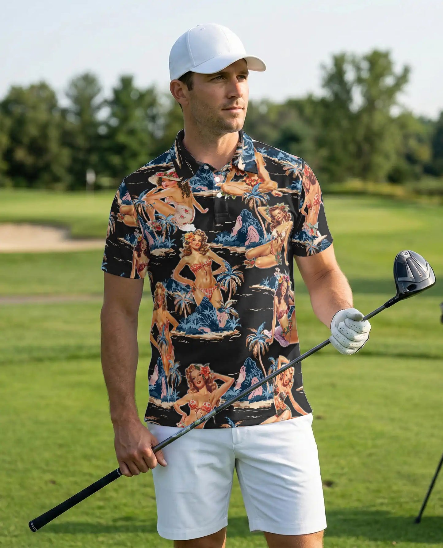 Tropical Pin Up Polo Shirt - Vintage Island Night Style | Netecom