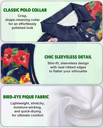Turtle In Tropical Sleeveless Polo Shirt for Women – Ocean Island Style | Netecom