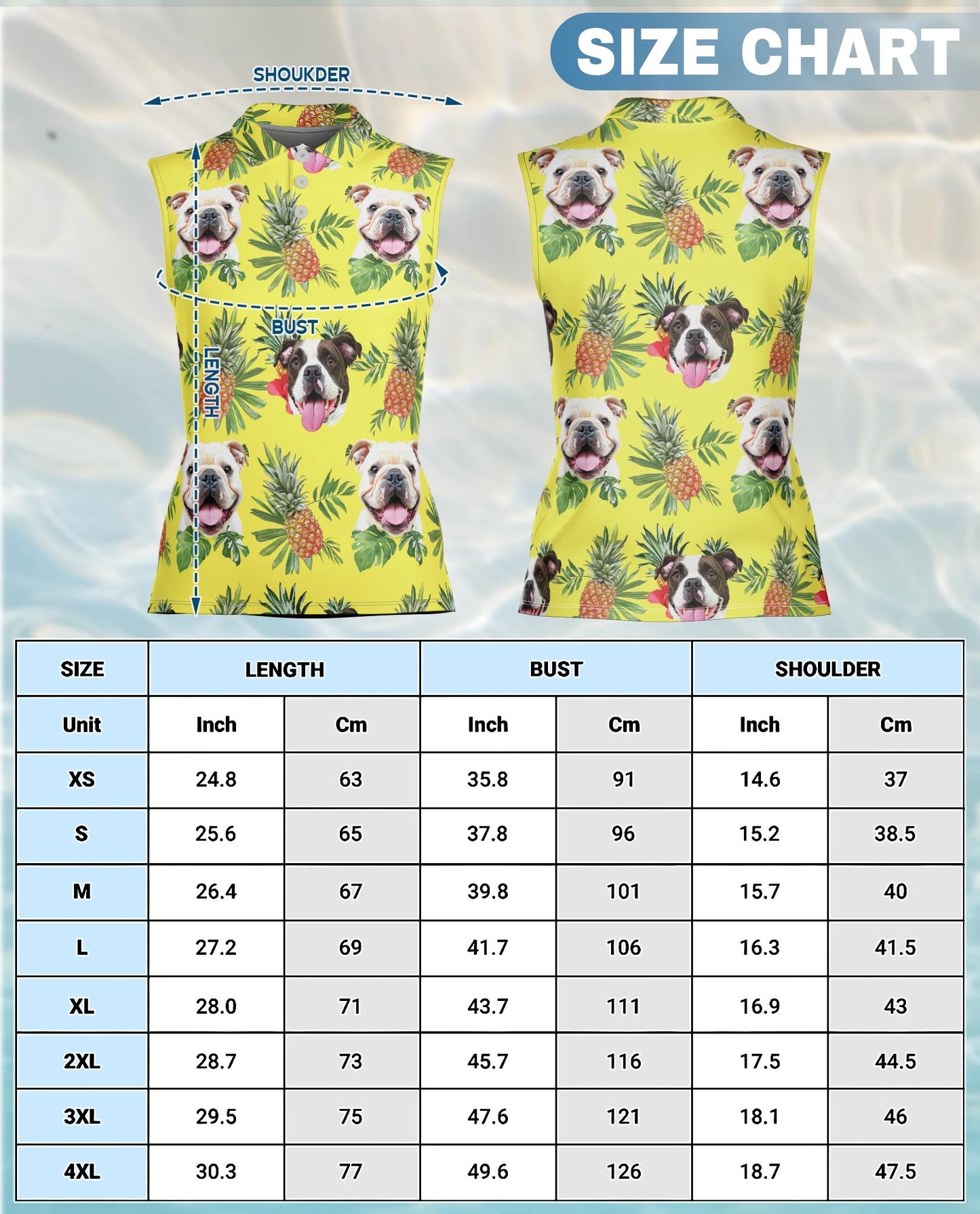 English Bulldog Tropical Sleeveless Polo Shirt for Women | Netecom