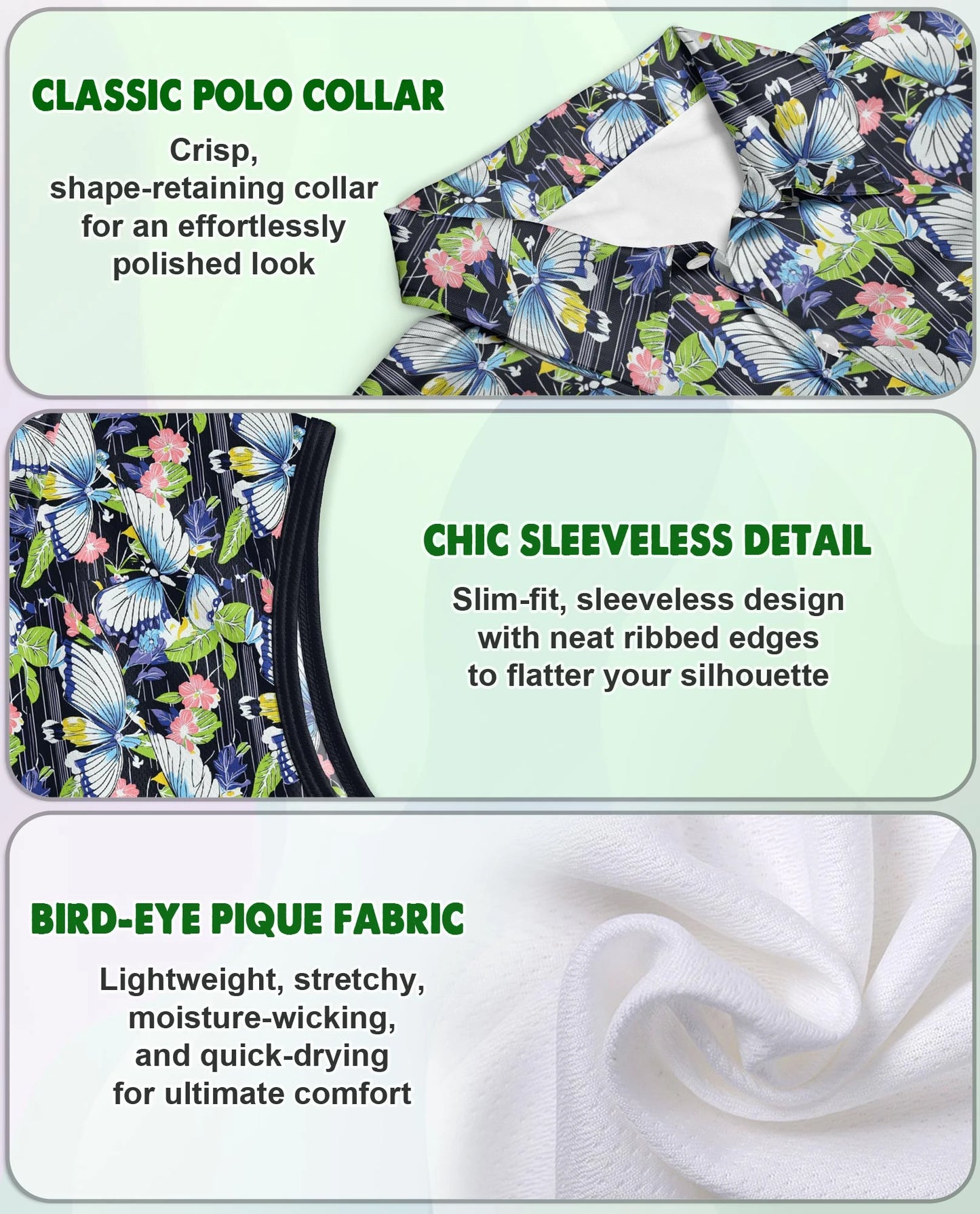 Amazing Butterfly Sleeveless Polo Shirt for Women | Netecom