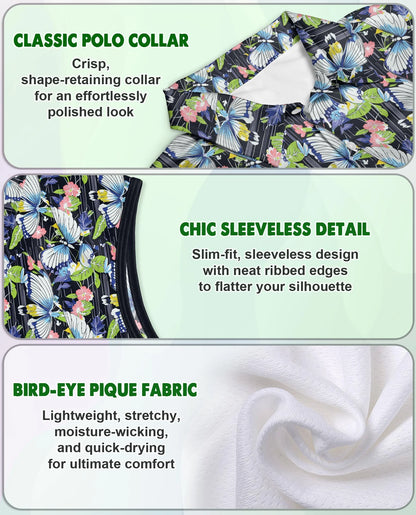 Amazing Butterfly Sleeveless Polo Shirt for Women | Netecom