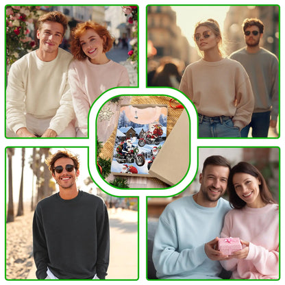 Biker Santa Christmas Sweatshirt, 3D All Over Print Motorcycle Holiday Crewneck Pullover for Men Women, Santa Rider Gift - Netecom