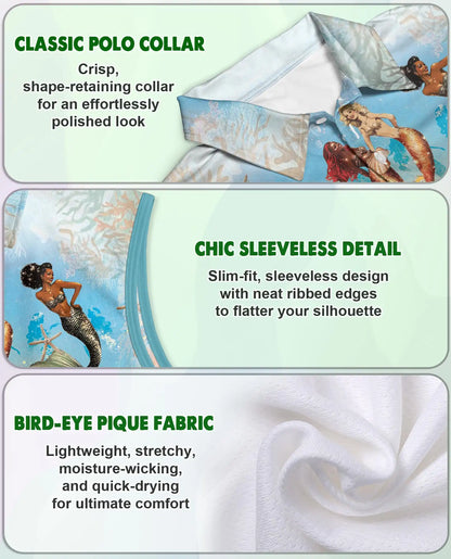 Lovely Mermaid Sea Sleeveless Polo Shirt for Women – Ocean Fantasy Style | Netecom