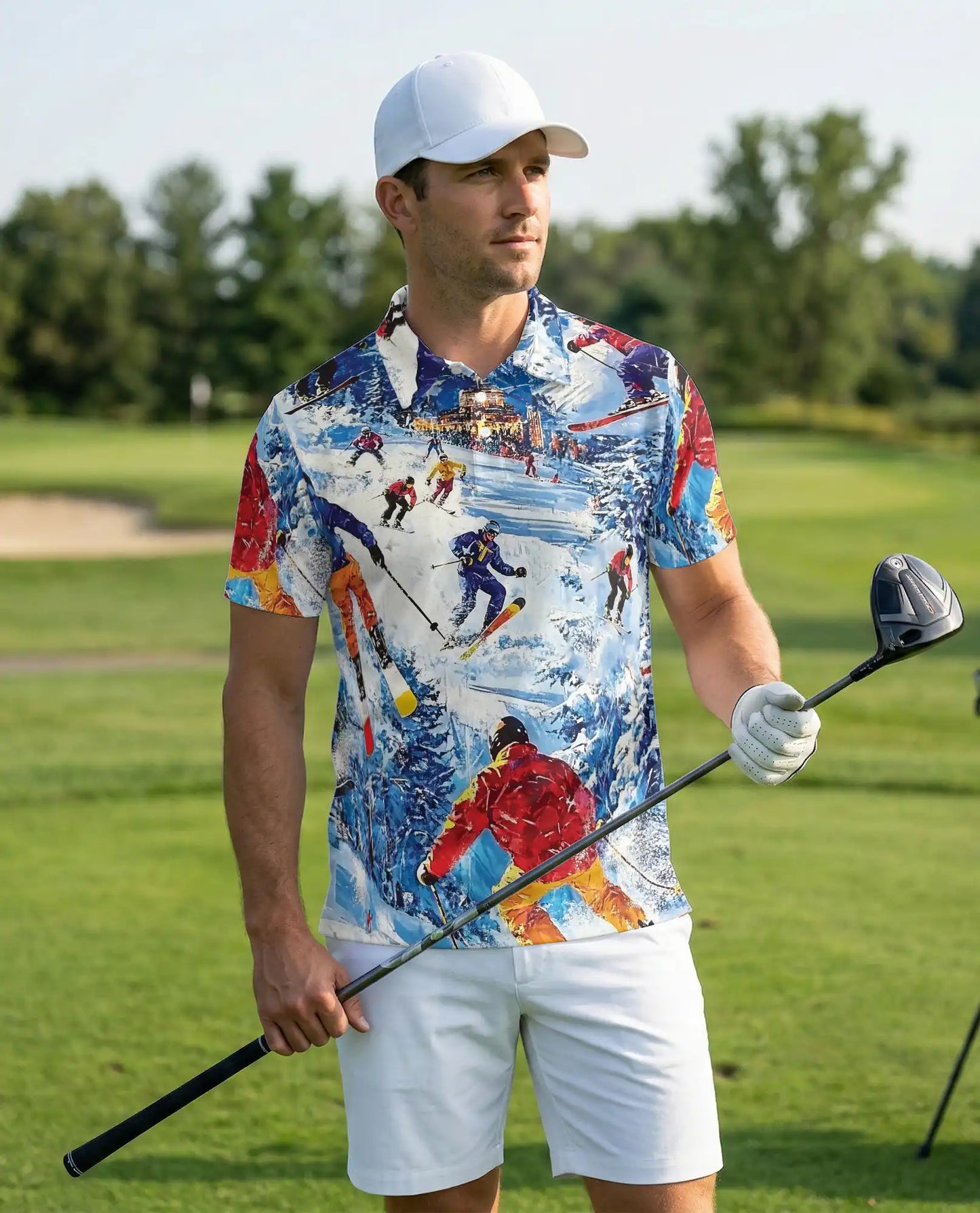 Ski Resort 3D Polo Shirt for Men – Winter Mountain Sports Adventure Style | Netecom