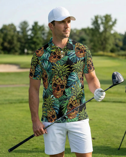 Pineapple Skull Polo Shirt - Tropical Gothic Island Style | Netecom