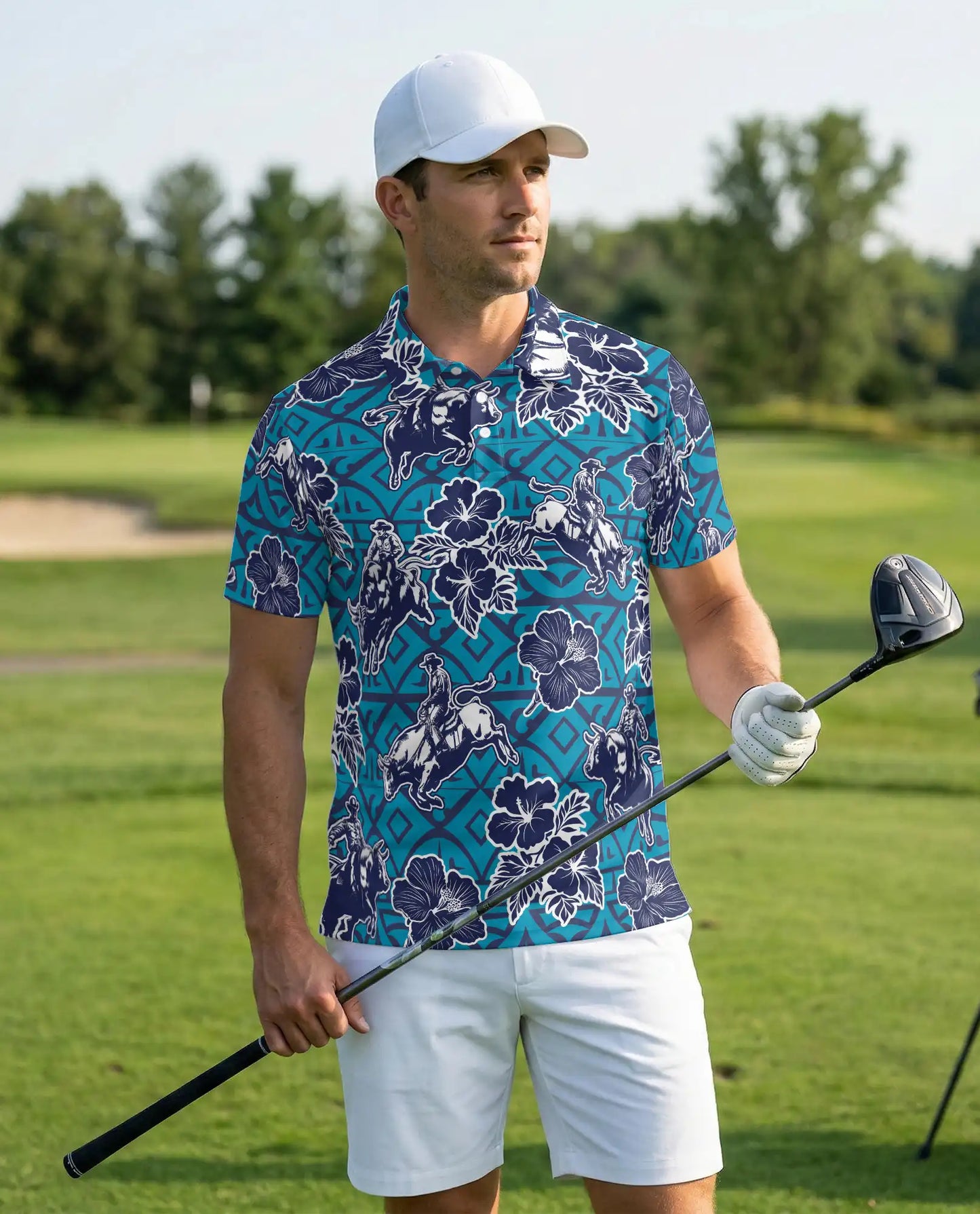 Cowboy Rodeo Polo Shirt – Blue Western Floral Print | Netecom