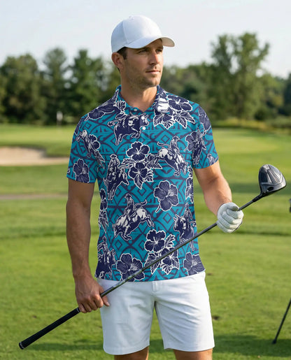 Cowboy Rodeo Polo Shirt – Blue Western Floral Print | Netecom