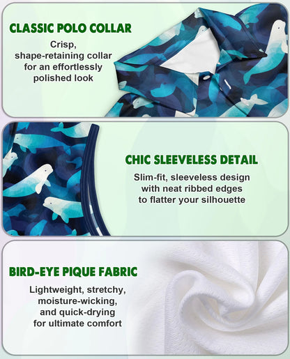 Beluga Whales Sleeveless Polo Shirt for Women – Ocean Animal Style | Netecom