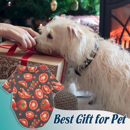 Netecom Matching Tomato Print Hawaiian Shirt for Dog and Owner, Aloha Summer Shirt, Tomato Pattern Button Down Outfit for Pet and Human, Beach Vacation Casual Wear