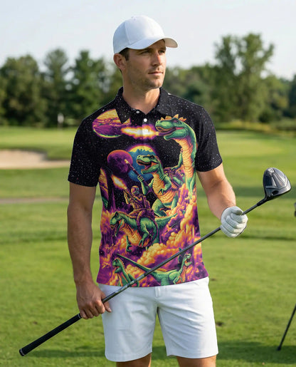 Space Dinosaur Polo Shirt – T-Rex Galaxy Print | Netecom