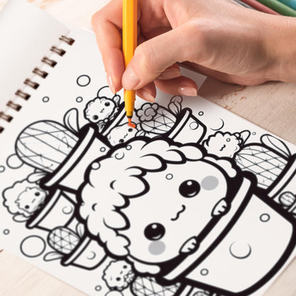 Kawaii Cactus Spiral Bound Coloring Book, Experience the Adorable Charm with 30 Kawaii Cactus Coloring Pages for Fans of Cute Art to Unleash Their Creative Expression