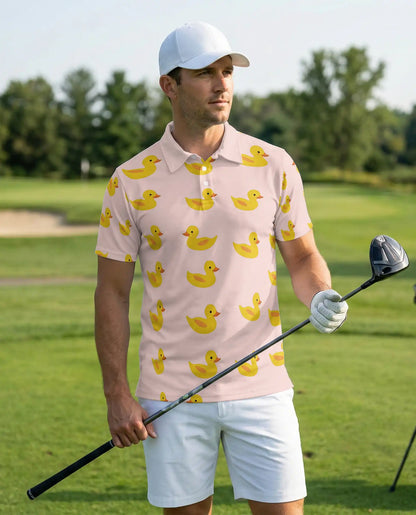 Cute Rubber Duck 3D Polo Shirt for Men – Minimal Cartoon Style | Netecom
