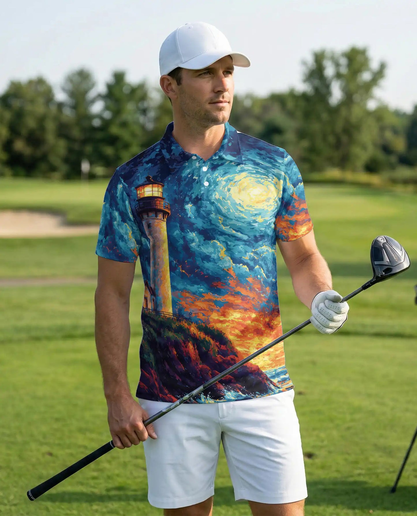 Lighthouse Polo Shirt – Coastal Seascape Art Print | Netecom