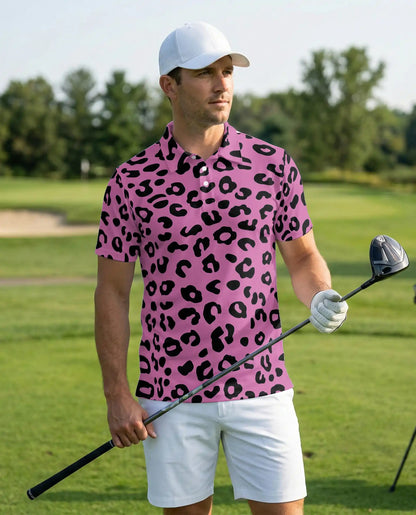Pink Leopard Polo Shirt for Men- Bold Animal Print Fashion | Netecom