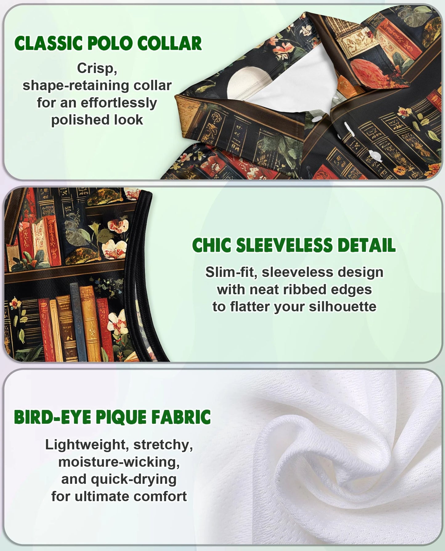 Library Ghost Sleeveless Polo Shirt for Women | Netecom