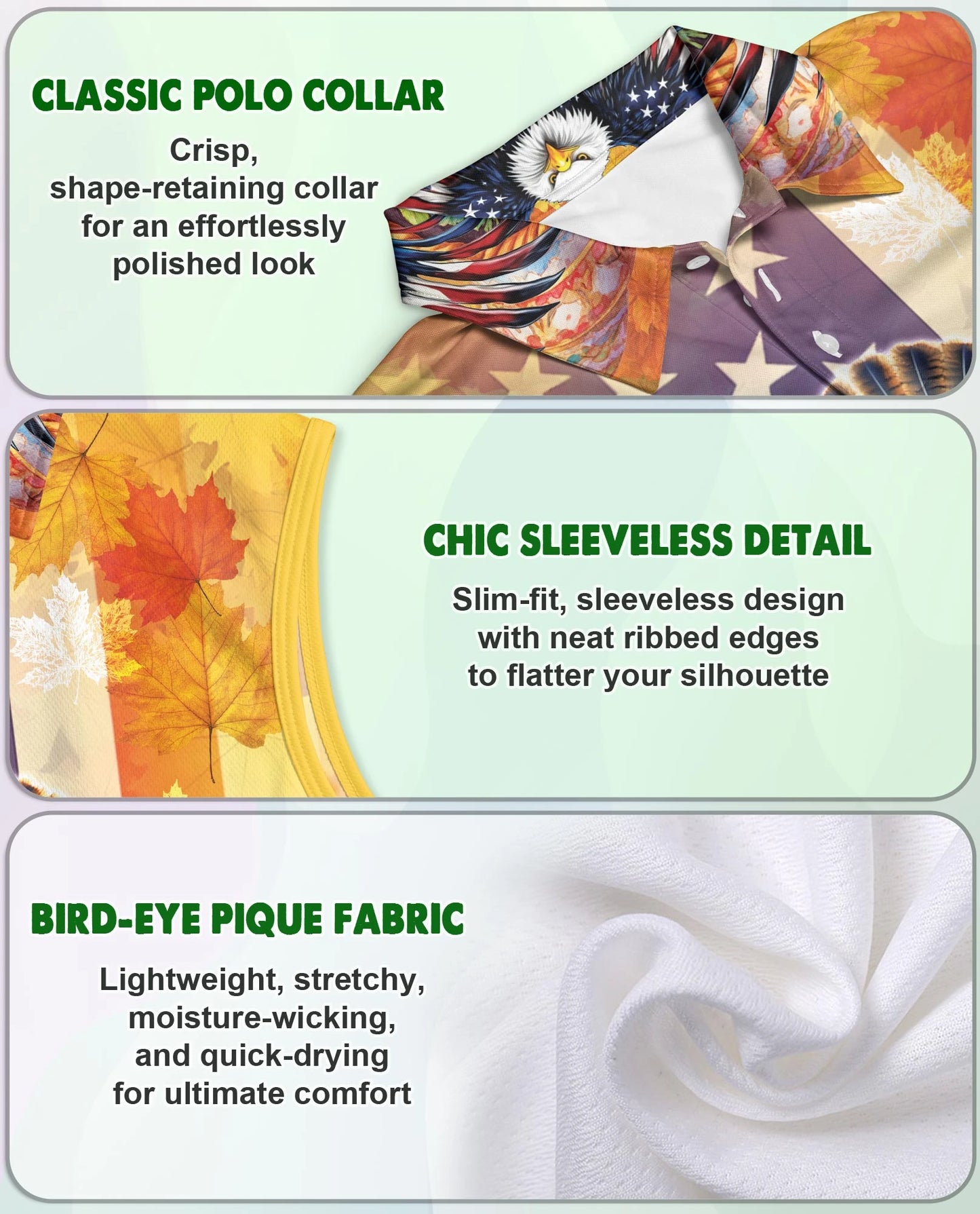 Turkey and Eagle Thanksgiving Sleeveless Polo Shirt for Women | Netecom